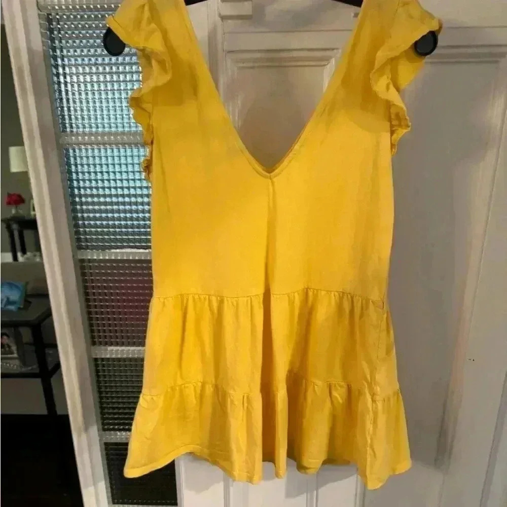 ASOS cotton cap sleeve top. Deep V front & back Yellow size 2